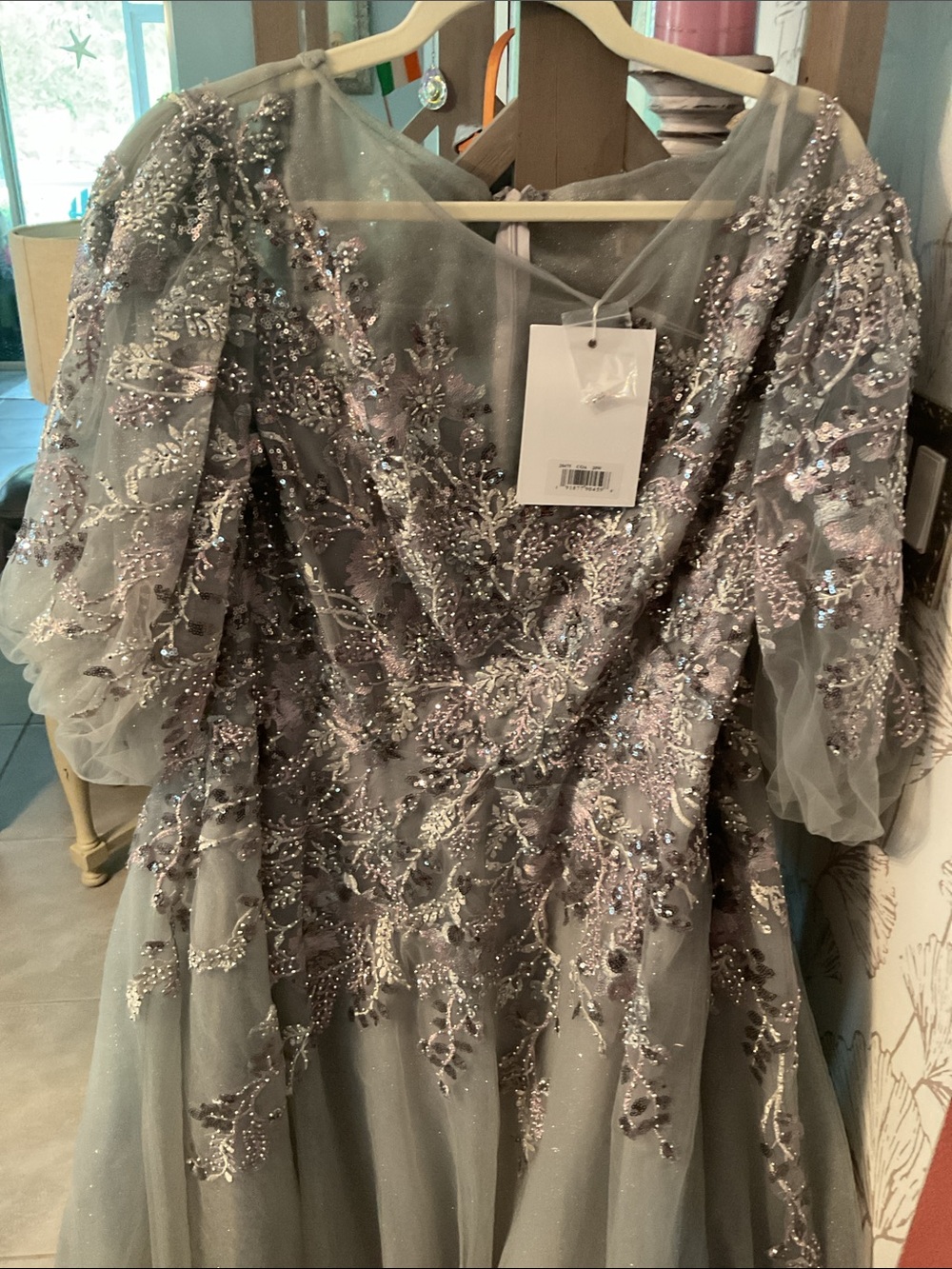 Mac Duggal Silver Embellished Dress 20W